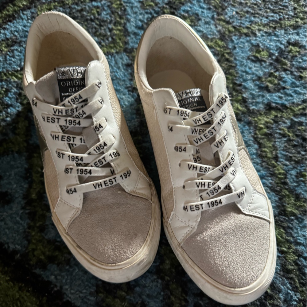 Vintage Havana White and Black Sneakers with Metallic Finish